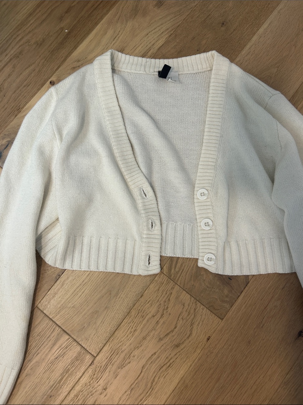 H&M Cropped Button-Front Cardigan - Cream